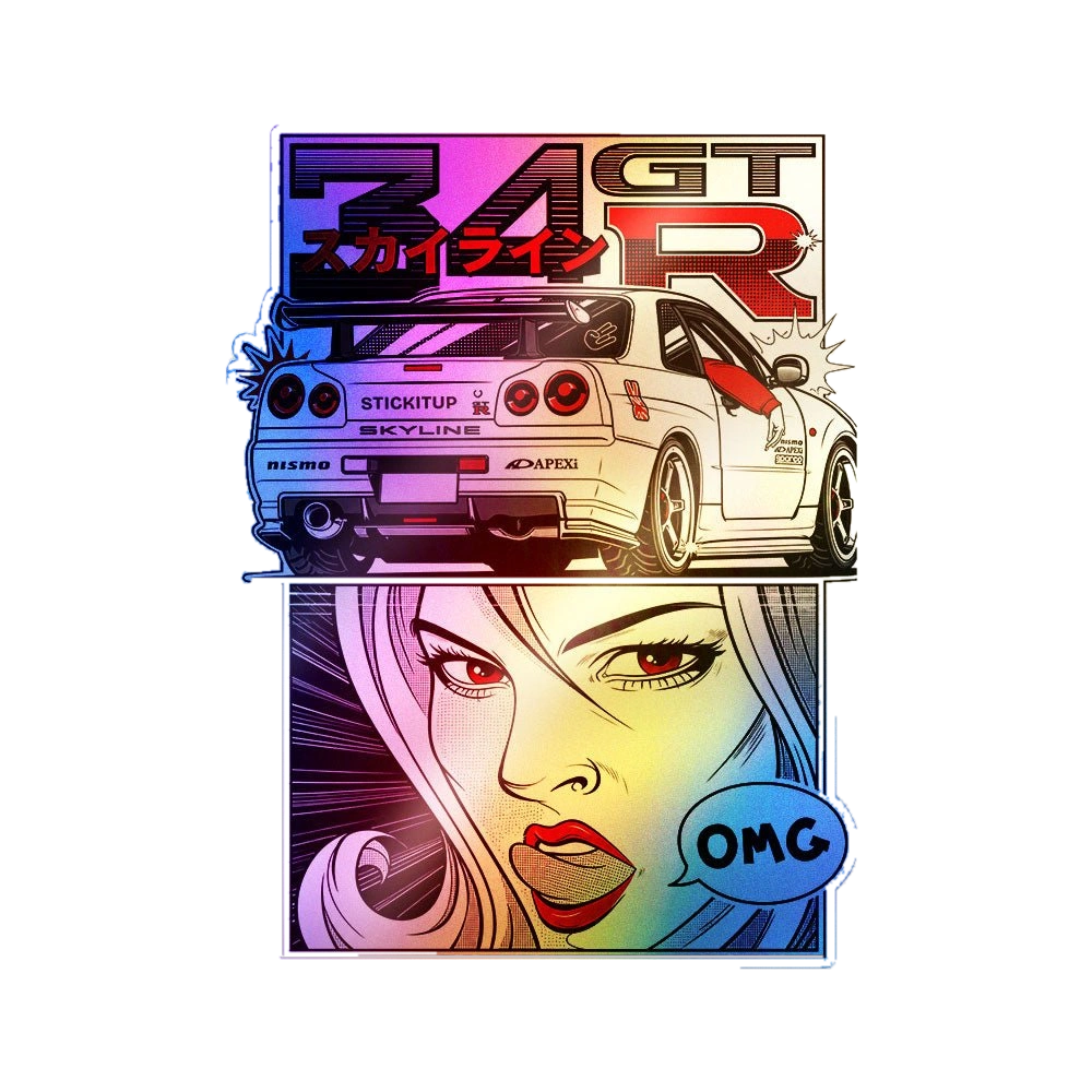Jdm Car B&W Graphic Holographic Stickers